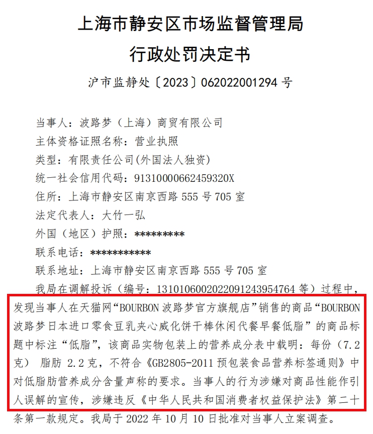 VR彩票日本波路梦饼干棒标注“低脂”涉虚假宣传被罚(图1)